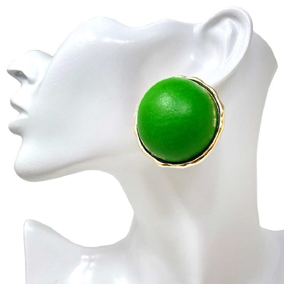 GOLD GREEN WOODEN ROUND EARRINGS ( 10319 GGR )