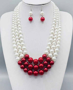 WHITE RED PEARL NECKLACE SET ( 3243 RD )