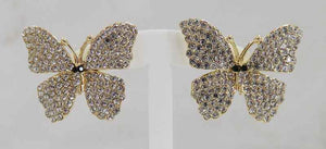 GOLD BUTTERFLY EARRINGS CLEAR STONES ( 3239 GCL )