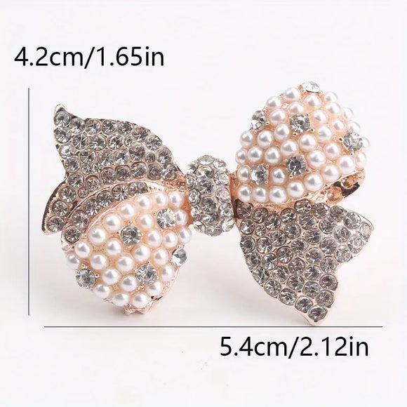 BOW BROOCH PEARLS STONES (