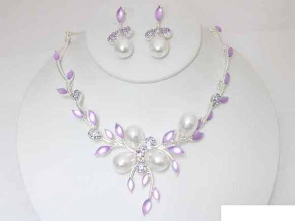 SILVER PURPLE NECKLACE SET ( 20059 PU )