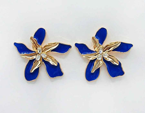 BLUE GOLD FLOWER EARRINGS ( 2160 BL )