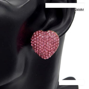 1" Gold PINK Rhinestone Heart Stud Earrings ( 2888 GDPNK )