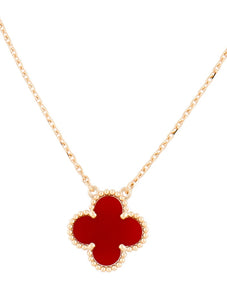 GOLD NECKLACE RED QUATREFOIL PENDANT ( 5040 RED )