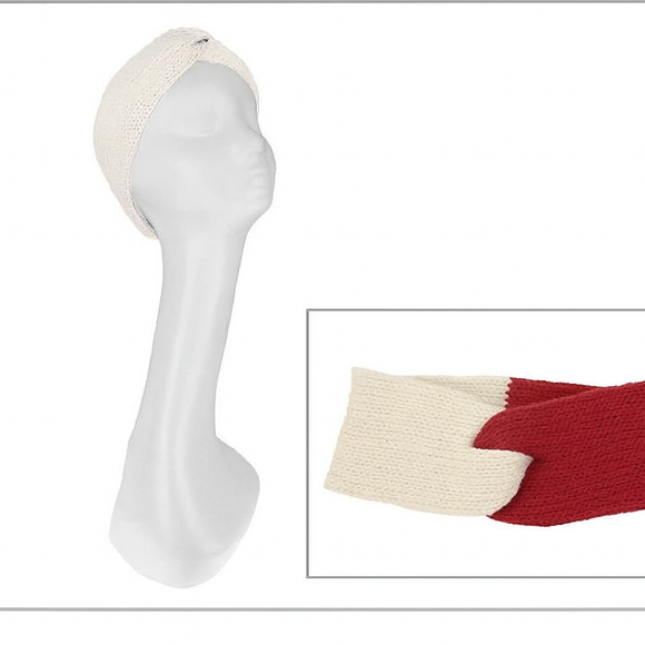 WHITE RED KNIT HEADBAND ( 0004 RDW )