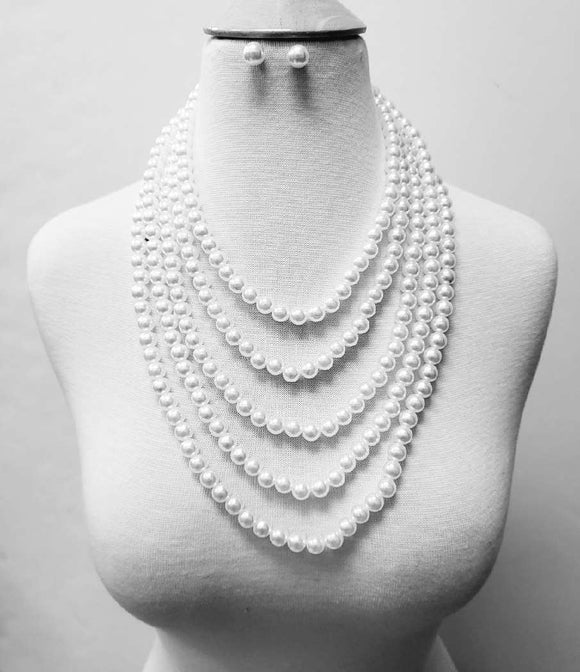 SILVER WHITE PEARL NECKLACE SET ( 11175 RWH )