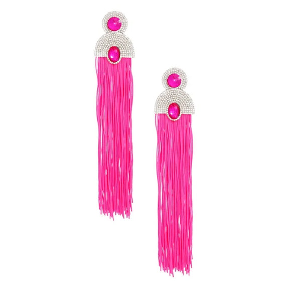 GOLD FUCHSIA TASSEL EARRINGS ( 2628 FUC )