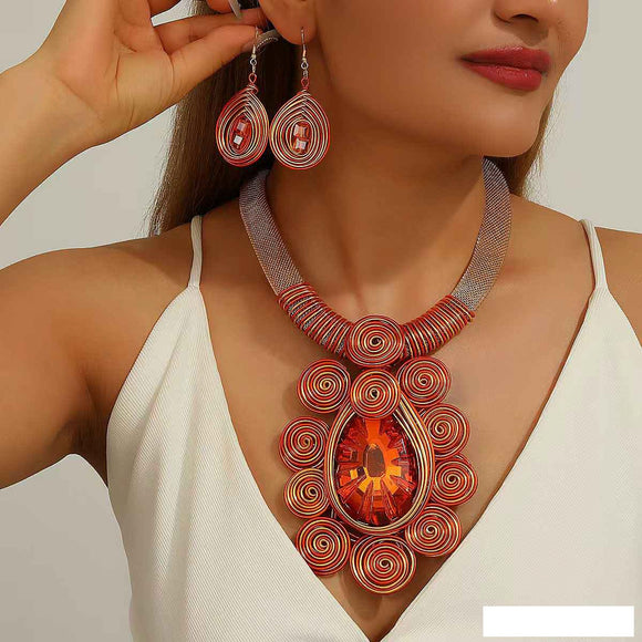 ORANGE FASHION METAL NECKLACE SET ( 1348 OR )
