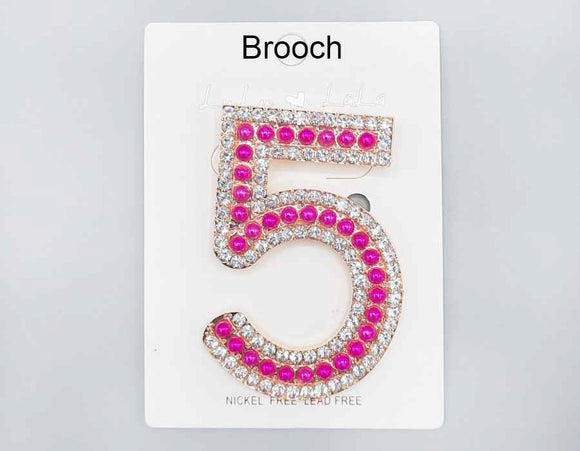 Gold 5 Brooch Clear Stones FUCHSIA Pearls ( 1018 FUC )