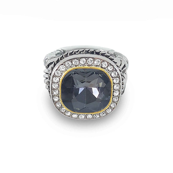 SILVER GOLD STRETCH RING BLACK DIAMOND STONE ( 3256 BD )