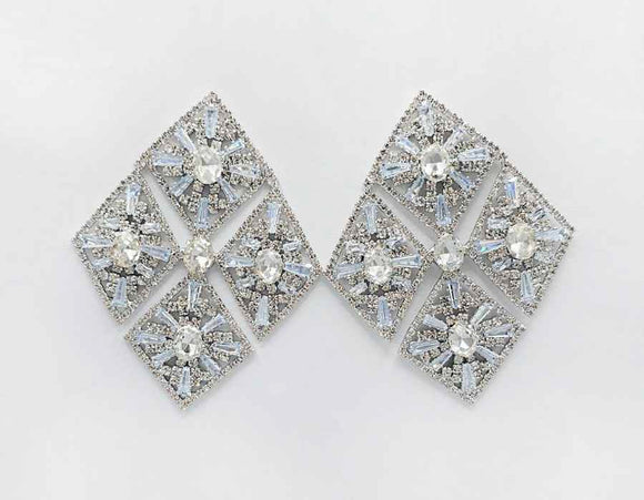 GLASS STATEMENT EARRINGS SILVER CLEAR ( 2696 RHCRY )