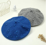 BEIGE BERET LIGHT BLUE PEARLS ( 1151 BE )