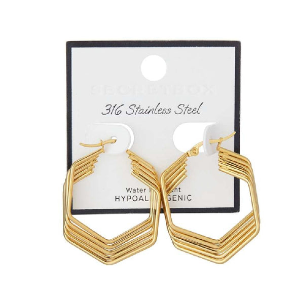 316 STAINLESS STEEL GOLD HOOP EARRINGS ( 70049 GD )