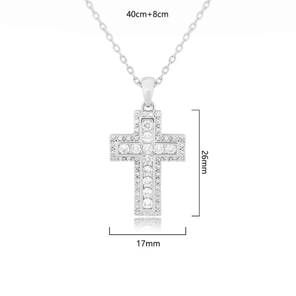 SILVER CROSS NECKLACE CLEAR STONES ( 3202 RH )