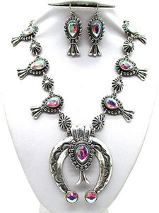 SQUASH BLOSSOM CRYSTAL STATEMENT NECKLACE ( 2345 SBAB )