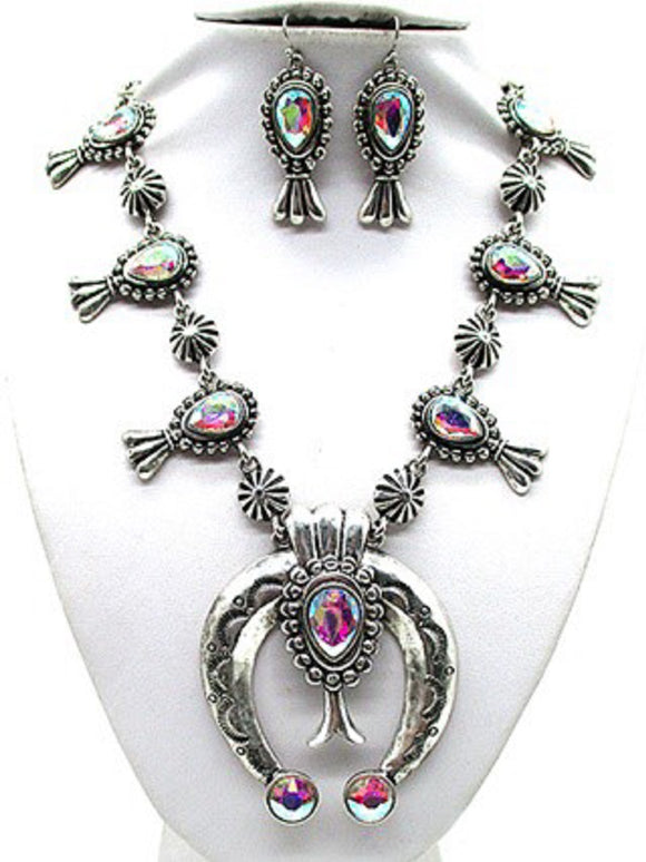 SQUASH BLOSSOM CRYSTAL STATEMENT NECKLACE ( 2345 SBAB )