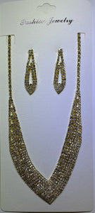 GOLD NECKLACE SET CLEAR STONES ( 10881 G )