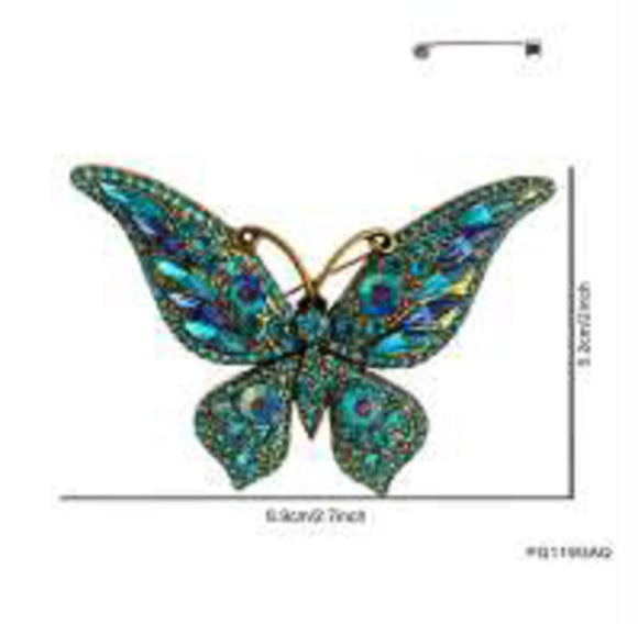 GOLD AQUA BUTTERFLY BROOCH ( 119 GAQ )
