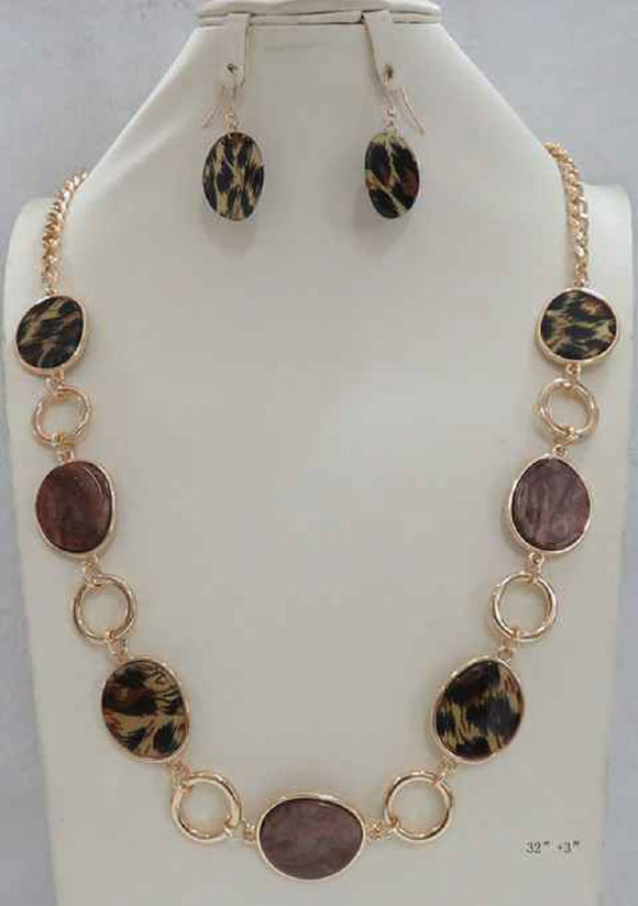 GOLD LEOPARD PRINT NECKLACE SET ( 5089 LEOP )