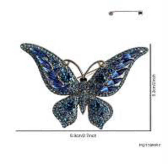 SILVER BLUE BUTTERFLY BROOCH ( 119 RRY )