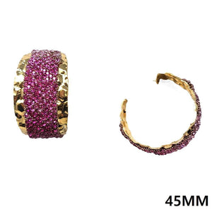 GOLD FUCHSIA STONE HOOP EARRINGS ( 10288 GFU )