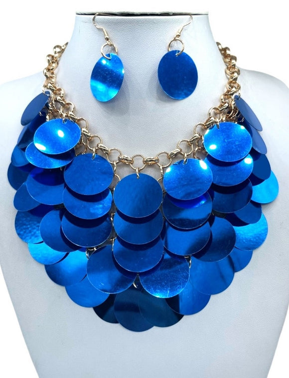 SEQUIN NECKLACE SET ( 2943 BLUE )