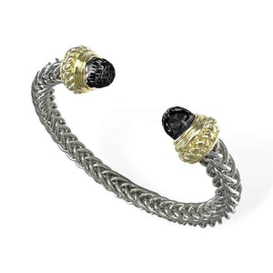 SILVER GOLD CUFF BANGLE BLACK STONES ( 8889 BKJ )