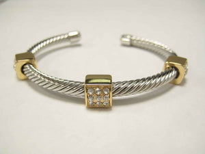 SILVER GOLD CUFF BANGLE CLEAR STONES ( 895 TT )