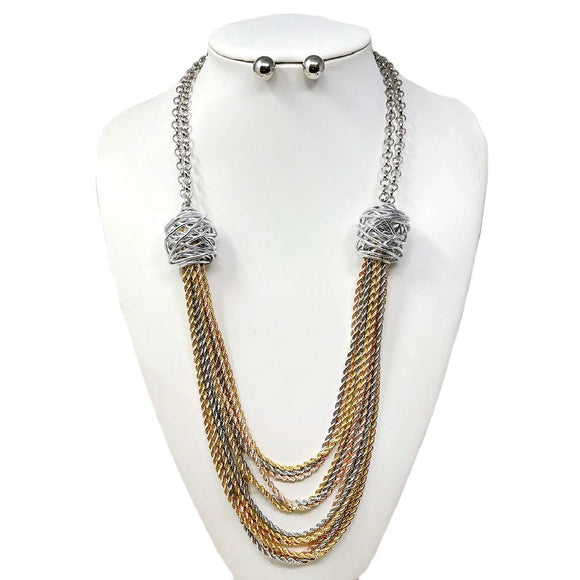 SILVER NECKLACE SET DANGLING CHAINS ( 10737 R )