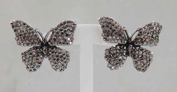 GOLD BUTTERFLY EARRINGS HEMATITE STONES ( 3239 AGHM )