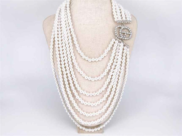 SILVER WHITE PEARL NECKLACE SET ( 1470 RHWTCL )