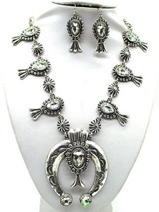 SQUASH BLOSSOM CRYSTAL STATEMENT NECKLACE ( 2345 SBCR )