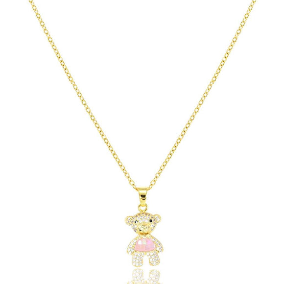 GOLD PINK BEAR NECKLACE ( 3175 GPK )