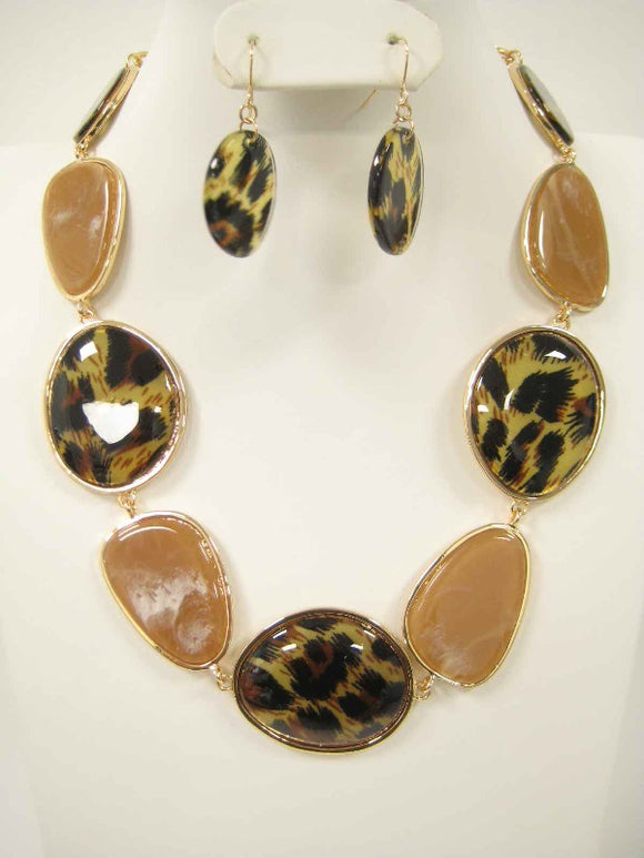 GOLD LEOPARD PRINT NECKLACE SET ( 5070 LEO )