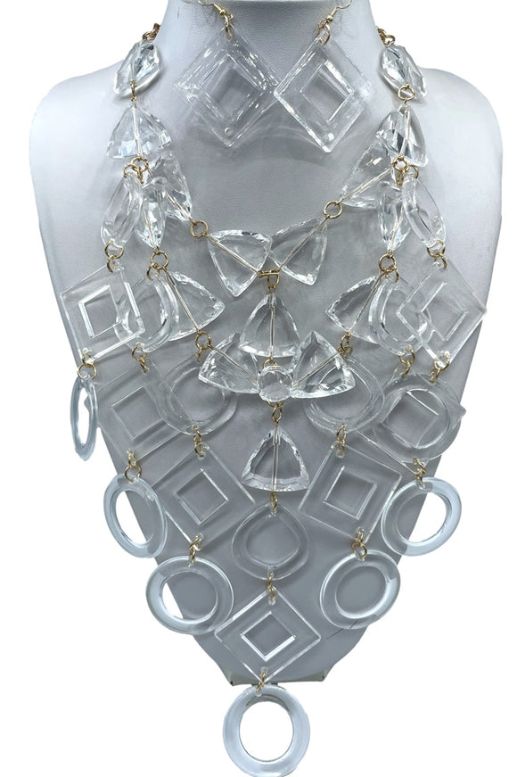 GOLD CLEAR ACRYLIC CHUNKY NECKLACE SET ( 2914 GPCL )