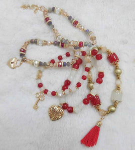 5 STRAND GOLD RED STRETCH CHARM BRACELETS ( 590 GRW )