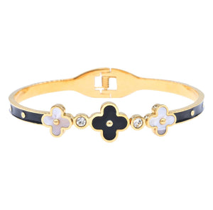 GOLD BANGLE QUATREFOIL BLACK MOTHER OF PEARL ( 6211 GBM )