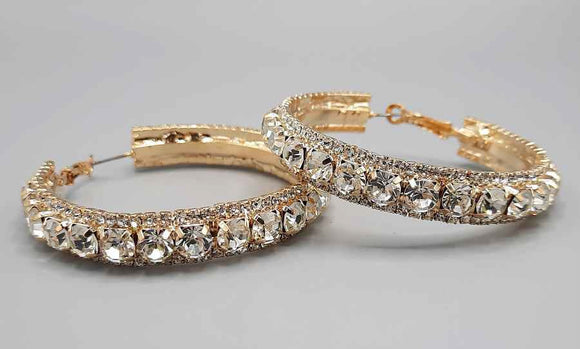GOLD HOOP EARRINGS CLEAR STONES ( 2391 GDCRY )