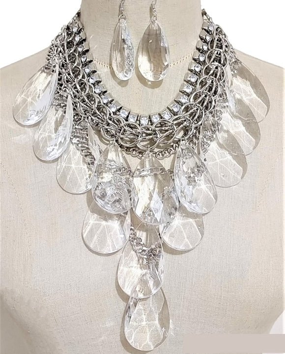 Silver Chunky Necklace Set ( 3568 RHCL )