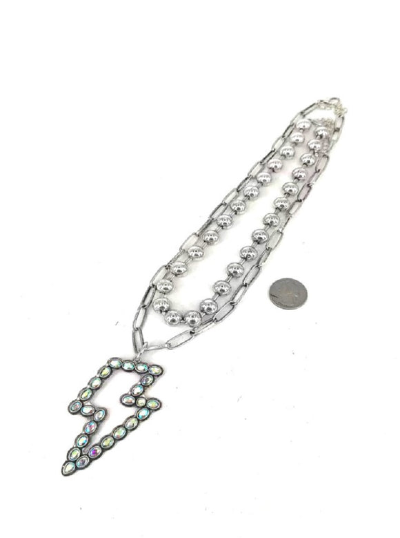 Silver Necklace Lightning Pendant AB Stones ( 0226 SBAB )