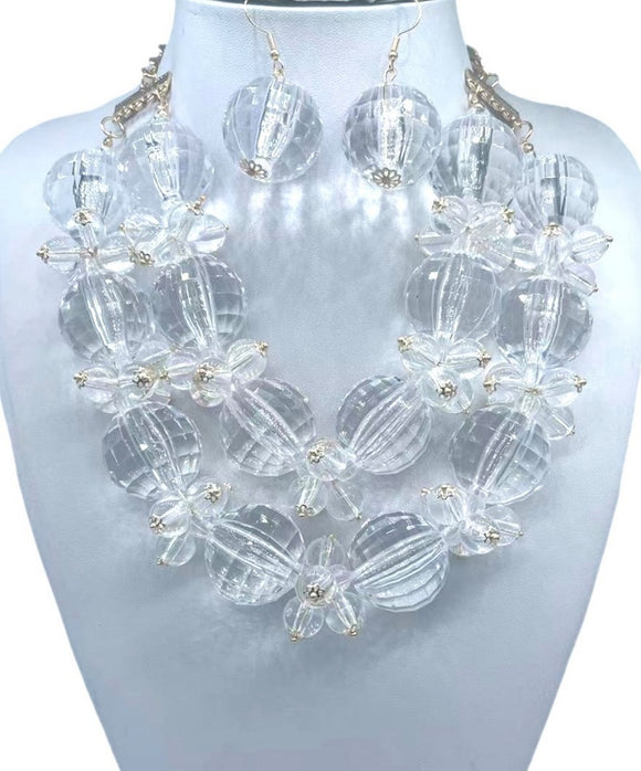 CLEAR BALL DOUBLE NECKLACE ( 2928 GPCL )