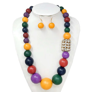 DARK MULTICOLOR WOODEN NECKLACE SET ( 10758 DMT )