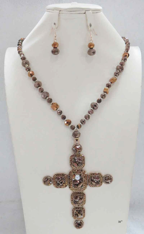 BROWN CROSS NECKLACE SET ( 660 BN )