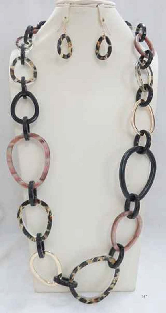 LEOPARD PRINT ACRYLIC NECKLACE SET ( 5086 LEO )