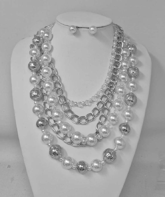 SILVER WHITE PEARL NECKLACE ( 11101 RWH )