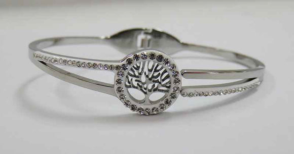 SILVER TREE BANGLE CLEAR STONES ( 786 S )