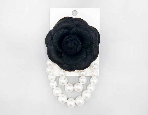 BROOCH BLACK FLOWER PEARLS ( 1064 BK )