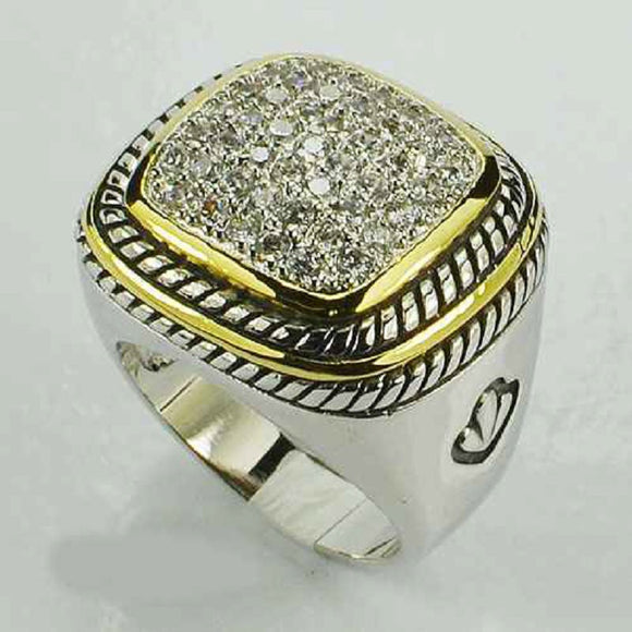 SILVER GOLD RING CLEAR CZ CUBIC ZIRCONIA STONES SIZE 10 ( 0271K-10 )