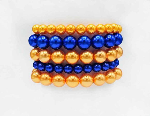 5 STRAND BLUE ORANGE PEARL STRETCH BRACELET ( 6050 YEL )