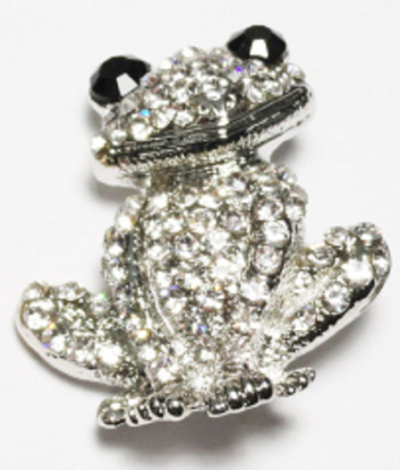 SILVER FROG BROOCH CLEAR STONES ( 11898 S )